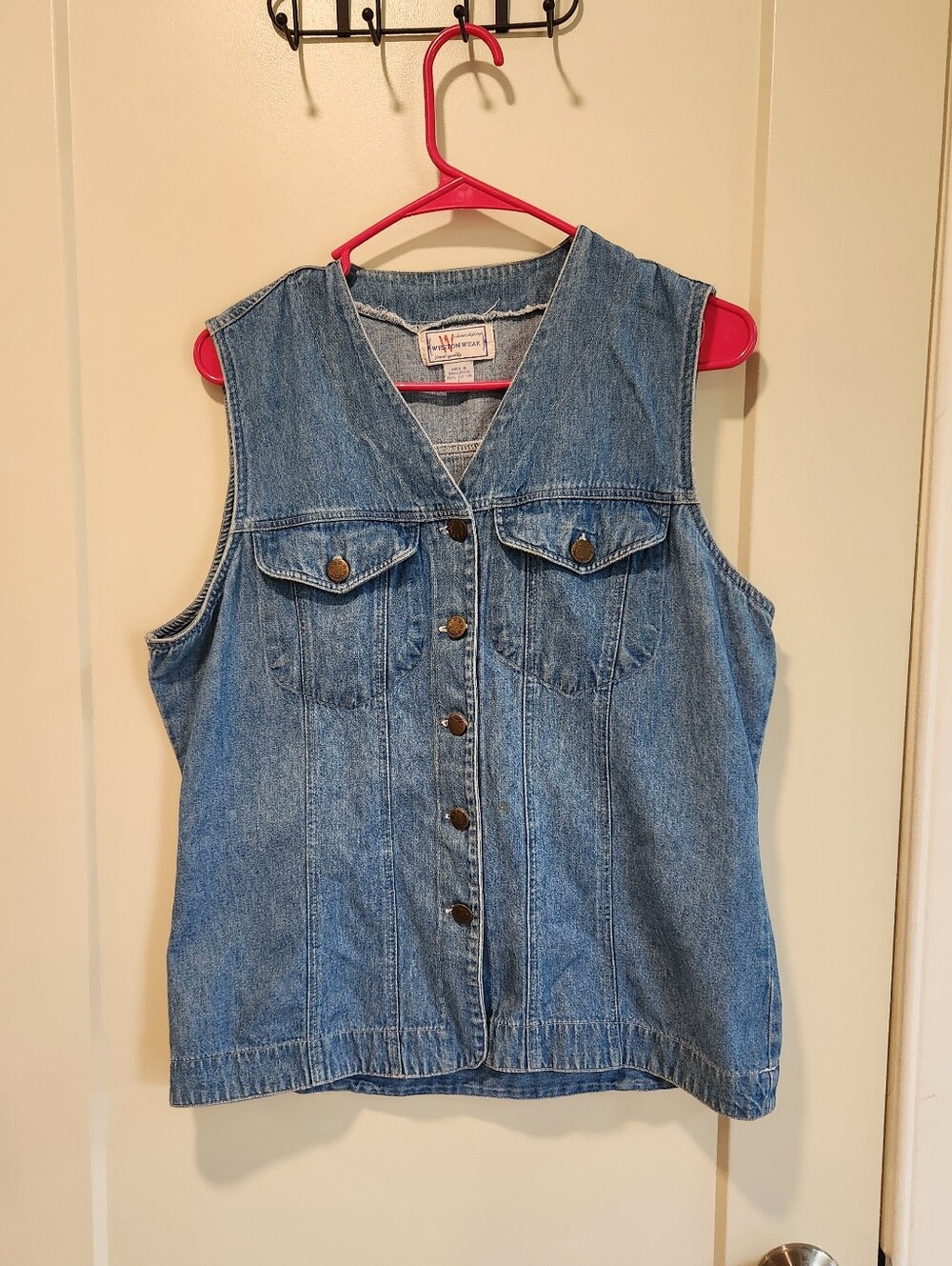 Vintage Denim Vest Weston Wear Medium Wash with Metal Buttons